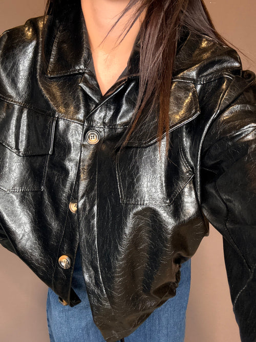 Bomber nero in ecopelle vernice HaveOne