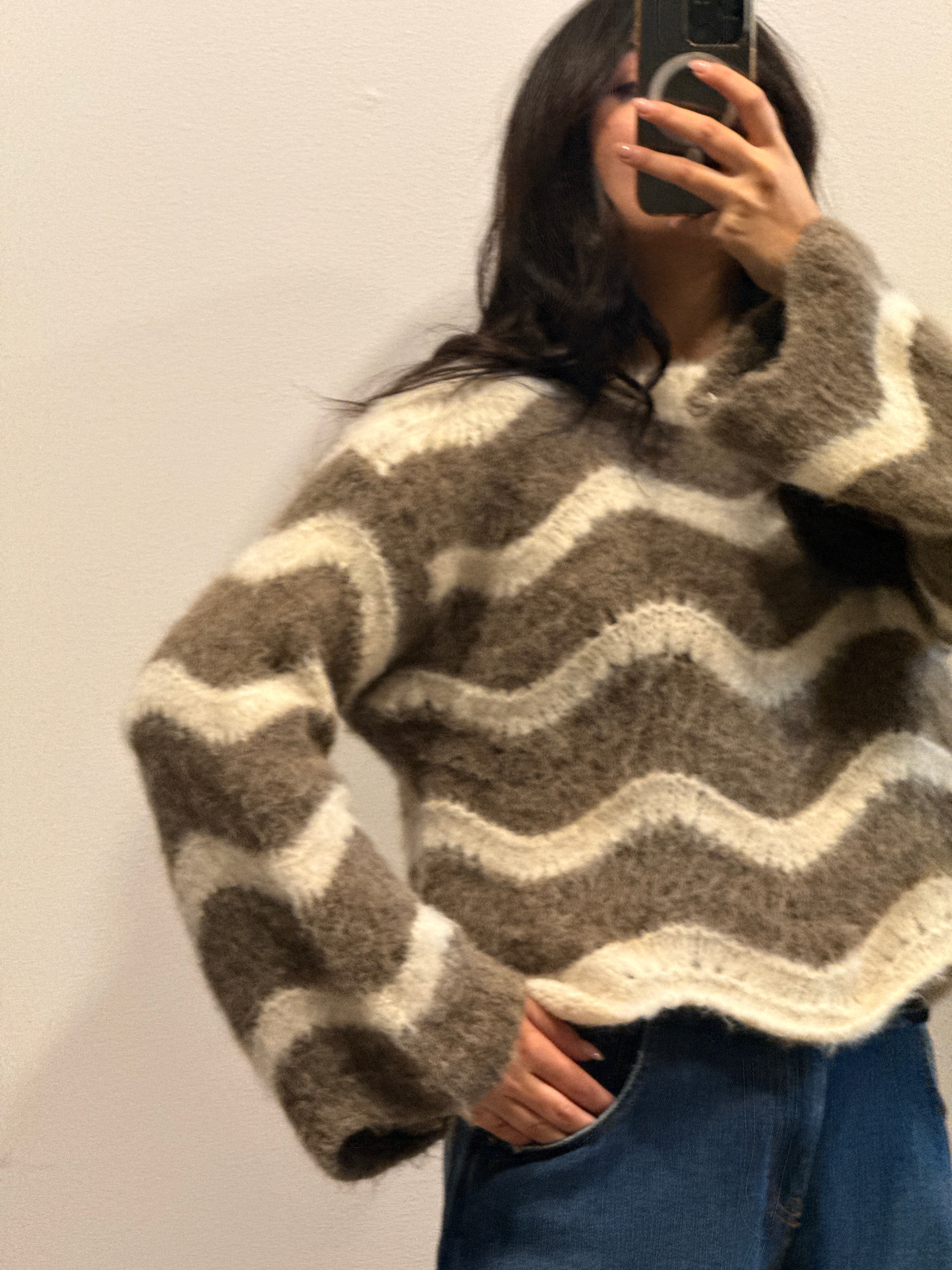 Maglia a righe ondulate panna e moka Please