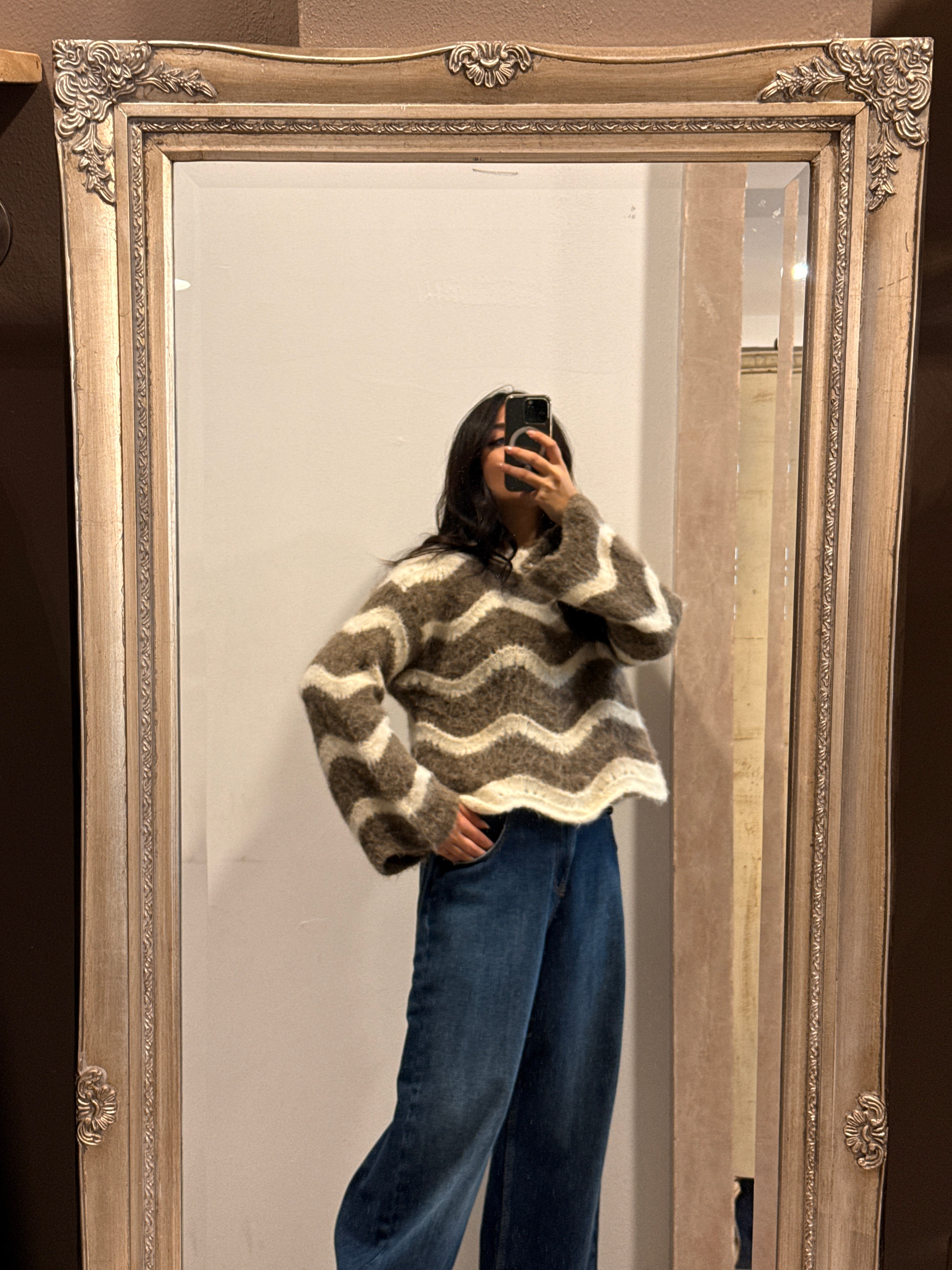 Maglia a righe ondulate panna e moka Please