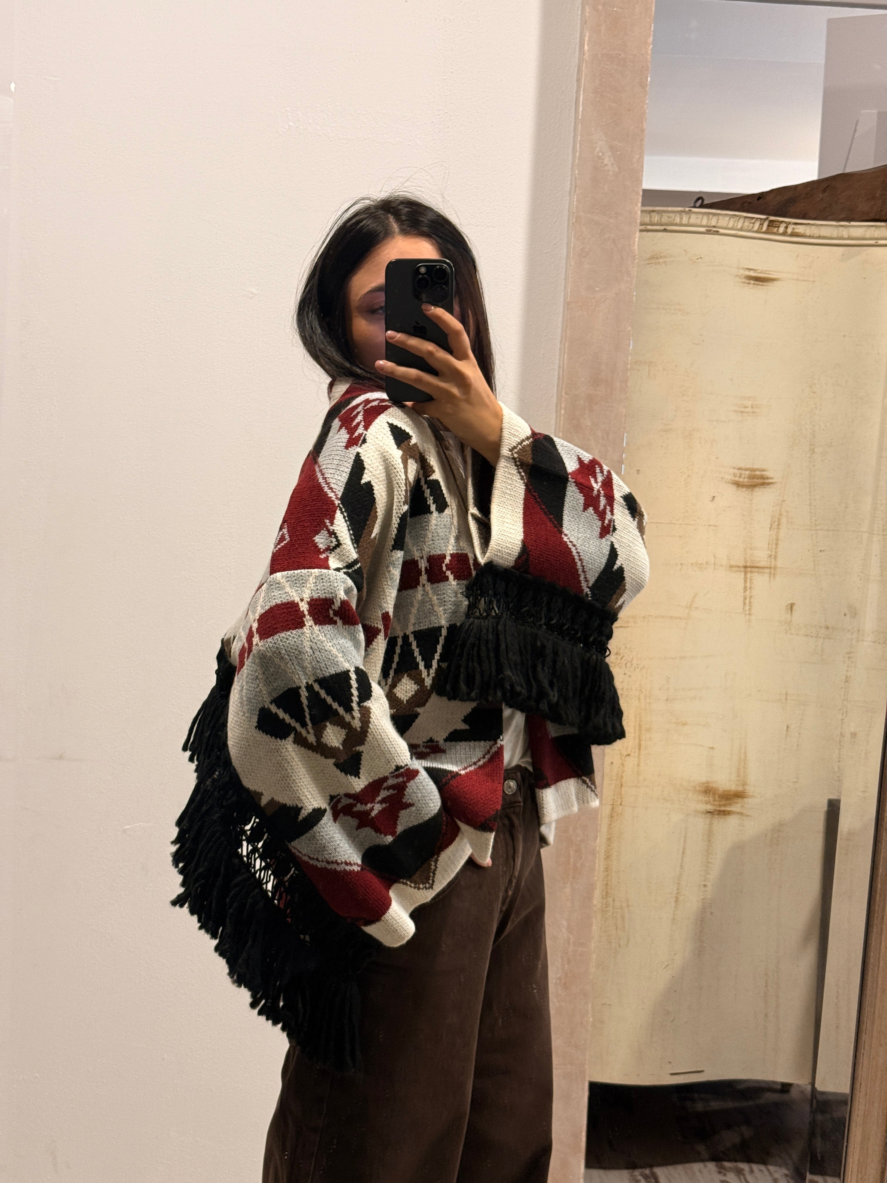 Cardigan motivo etnico con frange ViCOLO