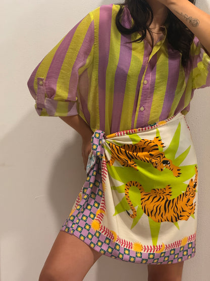Camicia riga larga Haveone lime e viola in Lyocell