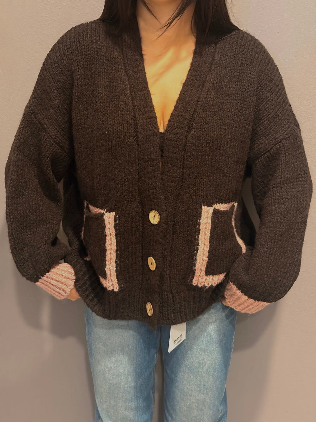 Cardigan moro con tasche rosa - HaveOne