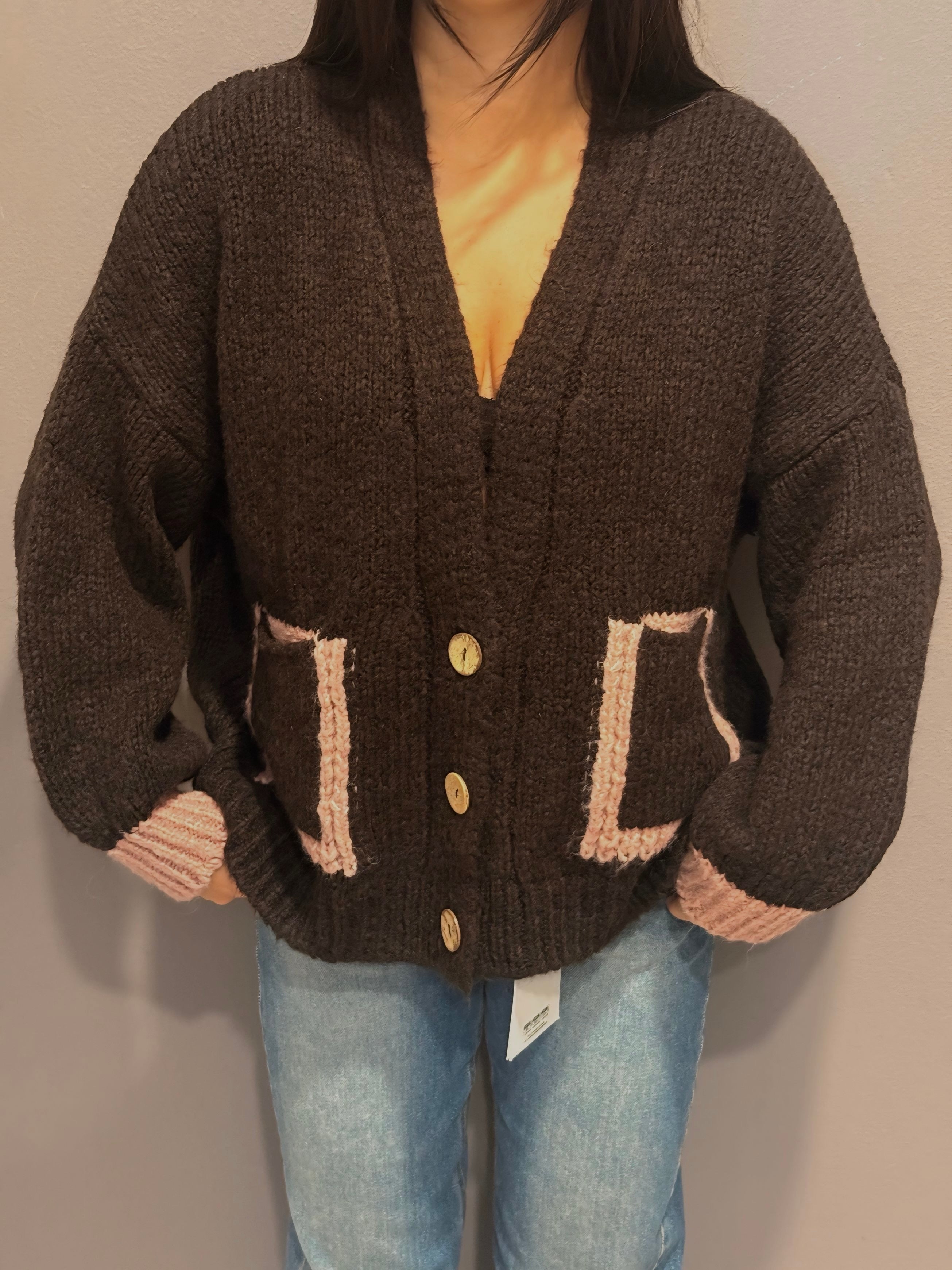 Cardigan moro con tasche rosa - HaveOne