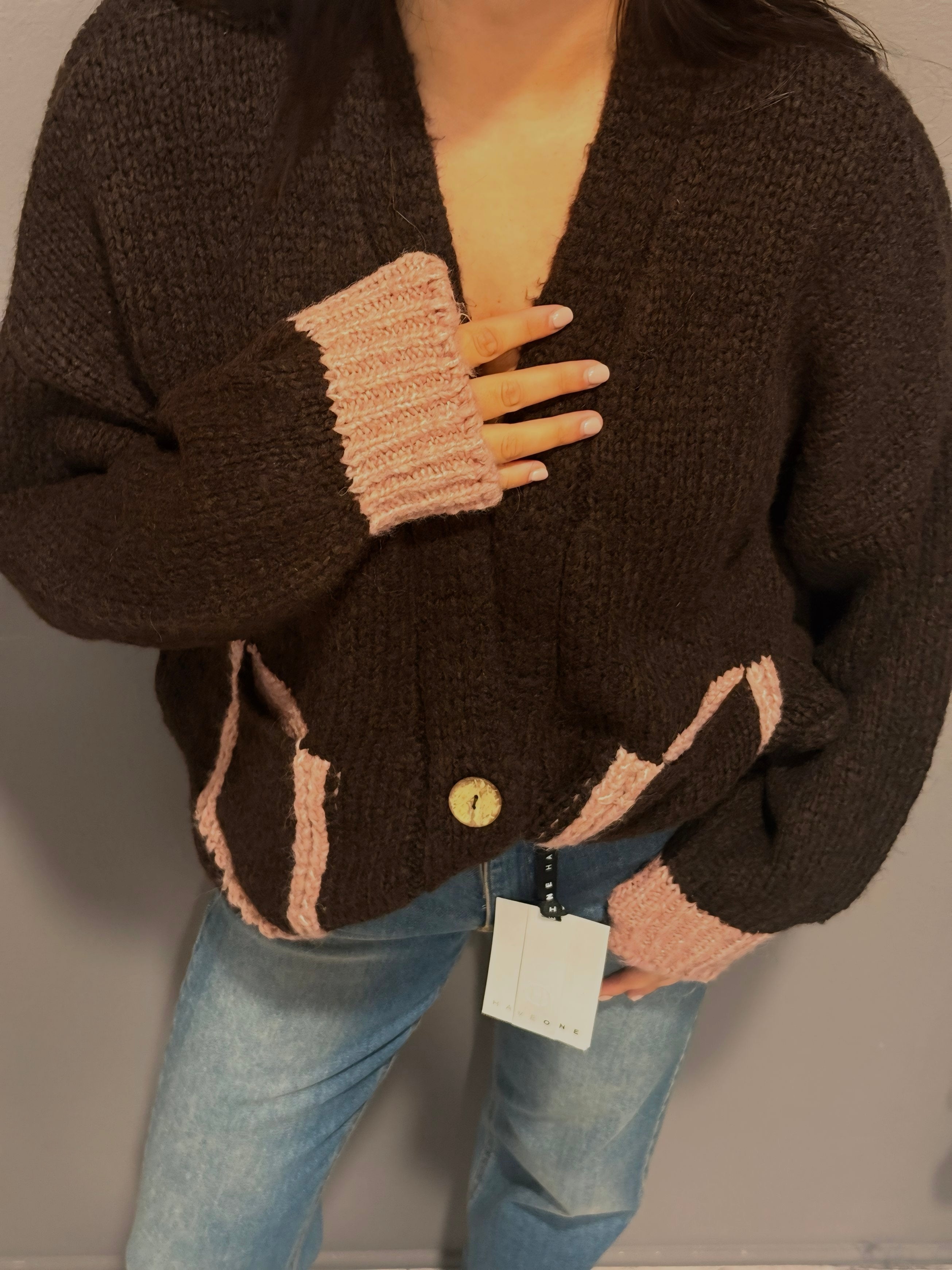Cardigan moro con tasche rosa - HaveOne