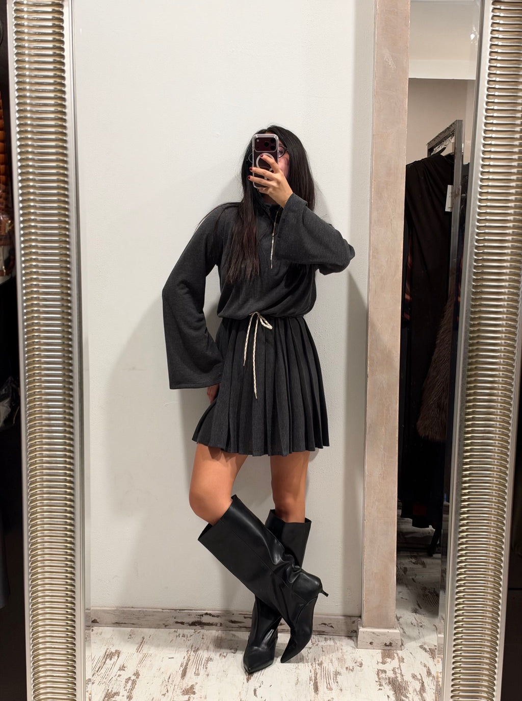 Abito Mini con Coulisse Tensione In grigio antracite