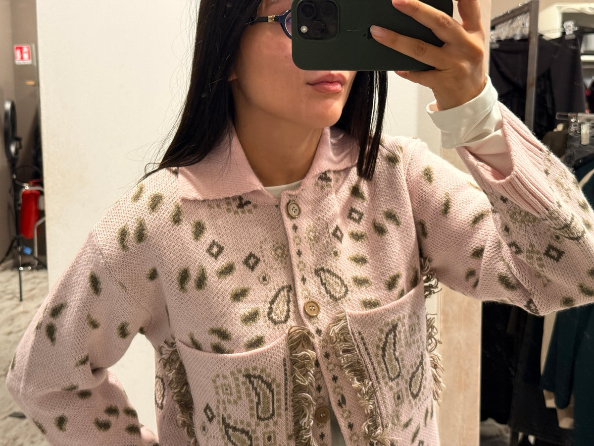 Cardigan bandana rosa vista frontale