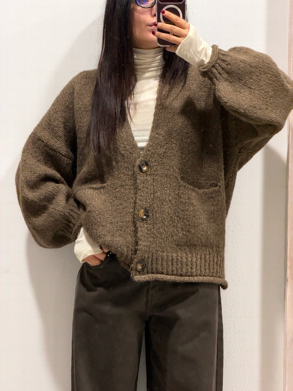 Cardigan 3 bottoni HaveOne moro dettaglio