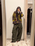Cardigan Vicolo fantasia verde oliva viola e giallo