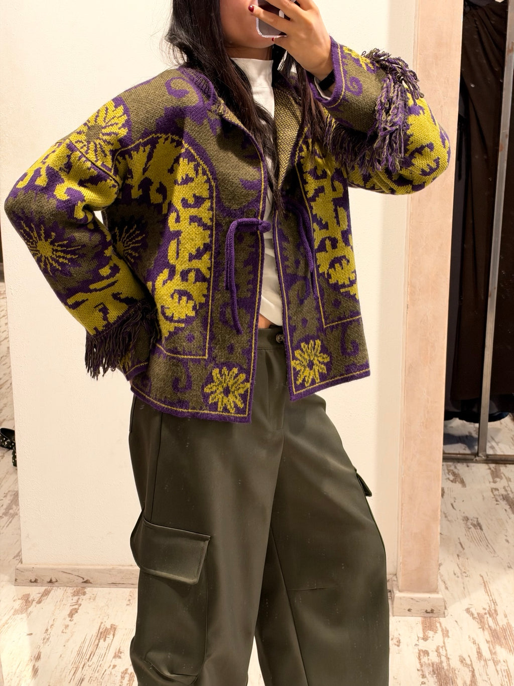 Cardigan Vicolo dettaglio fantasia e frange