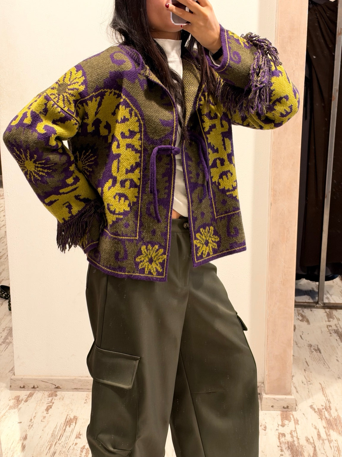 Cardigan Vicolo dettaglio fantasia e frange