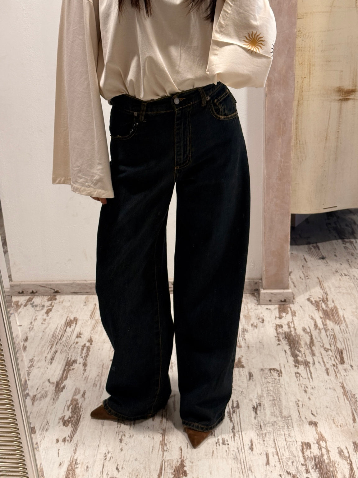Pantalone Bella HaveOne denim color Thè - look frontale