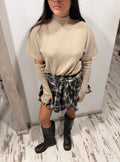 Maglione beige Vicolo a maniche corte con collo alto e manicotti lunghi abbinati